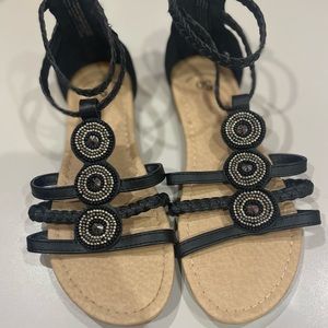 SO Ankle Strap Sandals with Black Stones. Memory Foam Sole. Size 4 Like New!